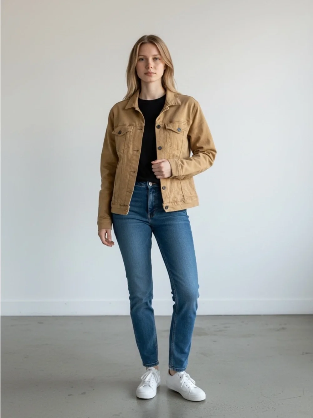 Vintage Free People Stretch Tan Denim Jacket Size Large - Picture 2 of 14